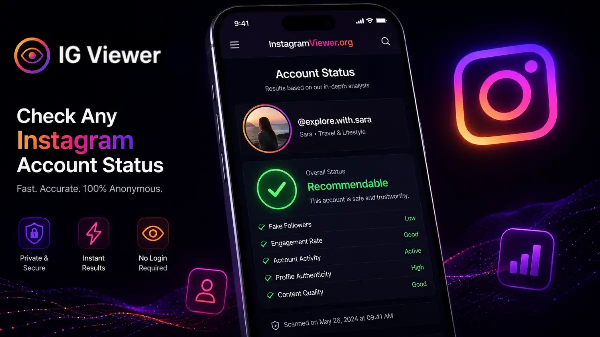 The Instagram Account Status settings page showing a green checkmark confirming the account is recommendable