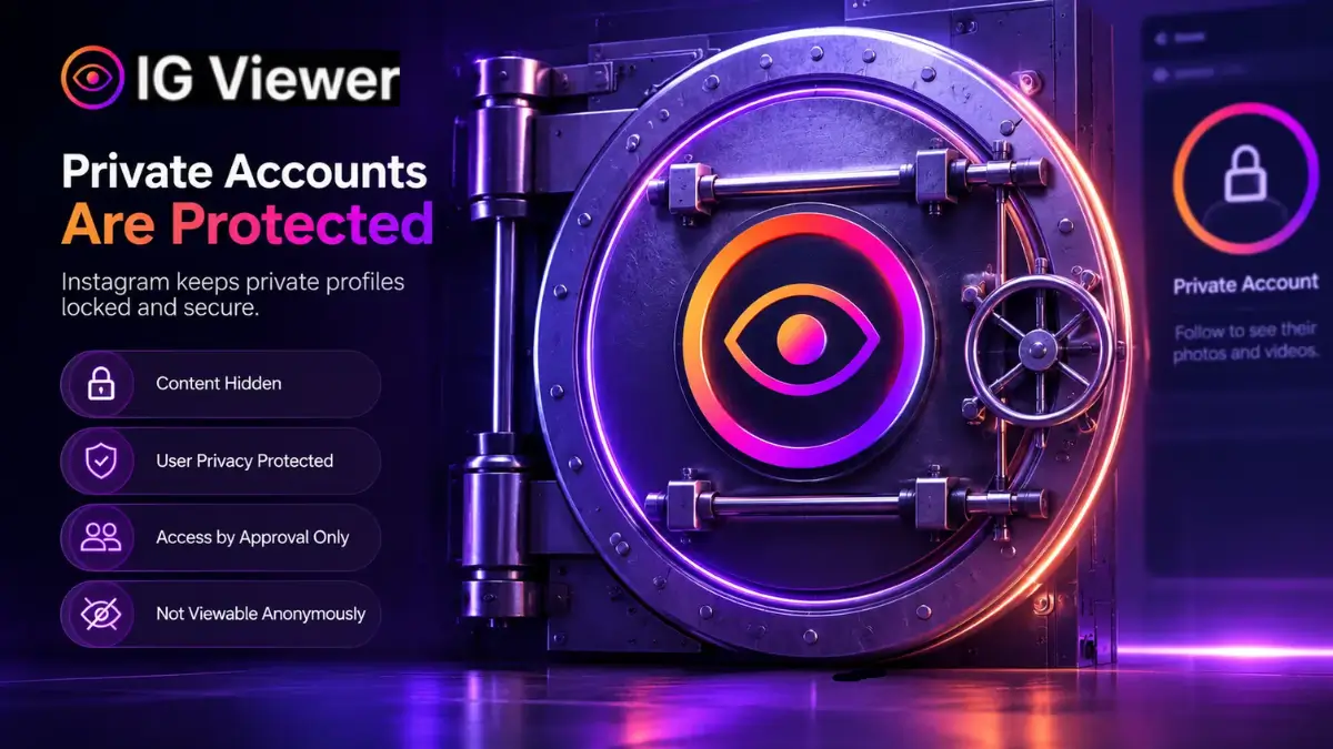 A conceptual image of a massive digital vault door with an Instagram logo, symbolizing a private account's security
