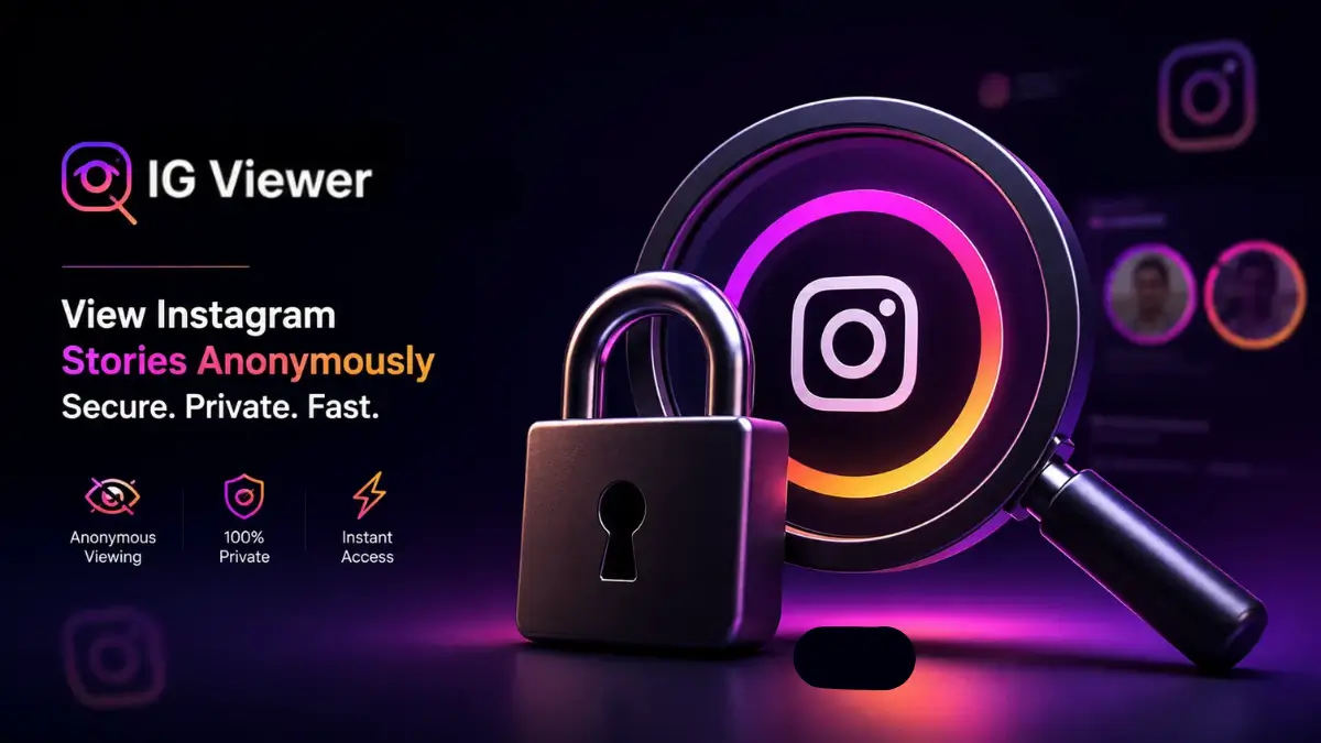 A padlock icon layered over a magnifying glass inspecting an Instagram story ring